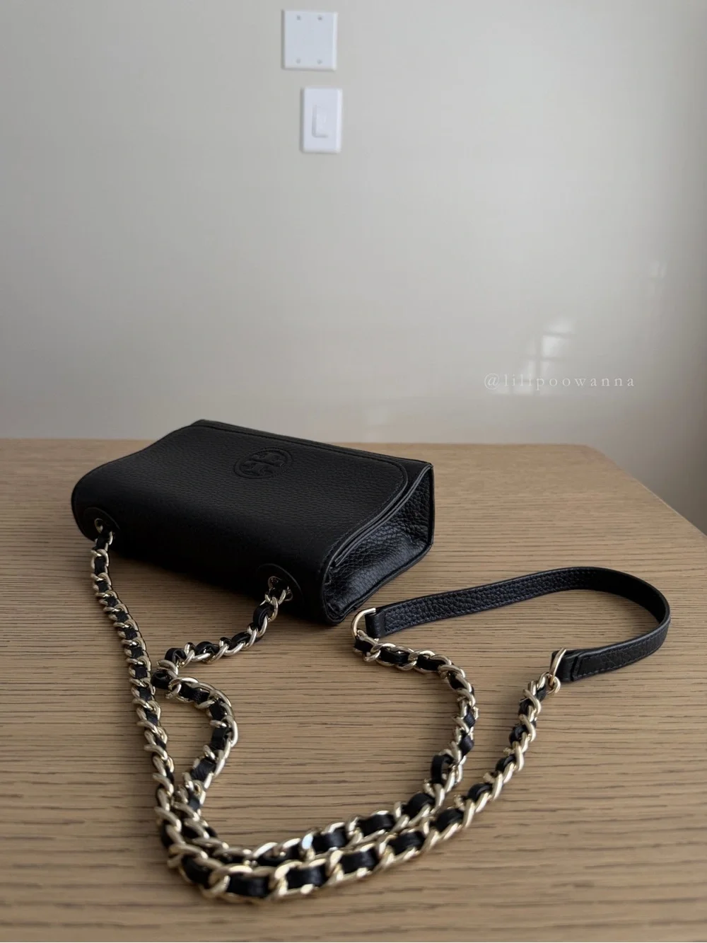 Tory Burch Black Pebbled Leather Chain Crossbody Bag